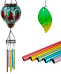 Solar Wind Chimes For Outdoors Featuring Cardinal Hot Air Balloon Glass Wind Chimes With Flickering Flame Night Light Music