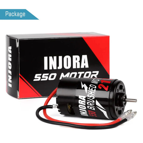 Budget Friendly Beefy Torque 21T Brushed Waterproof RC Motor next to package box