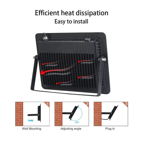 JUDYSSY Led Floodlight Ip68 Waterproof 220 10W 20W 30W 50W 100W Outdoor Garden Projector showcasing efficient heat dissipation features.