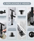 High Pressure Toilet Plunger For Clogs With Real Time Barometer And Stainless Steel Drain Blaster Includes Four Interchangeable Heads