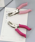Two Pack Handheld Paper Hole Punch Set With Quarter Inch And Eighth Inch Punches, Steel Construction, Soft Grip Handles, Pink.