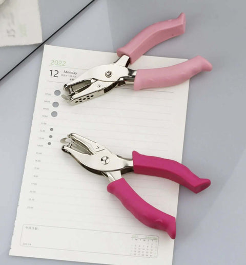 Two Pack Handheld Paper Hole Punch Set With Quarter Inch And Eighth Inch Punches, Steel Construction, Soft Grip Handles, Pink.