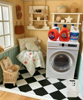 Straight Up Killer 1 12 Scale Miniature Electric Washer And Dryer Set Featuring Top Tier Mini Home Appliances With Authentic Detergent Bottles And White Basket For On Point Dollhouse Displays in a cozy dollhouse laundry scene.