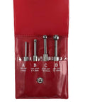 QWORK four-piece bore gauge set with telescoping rods in red roll-up case; labeled A-D