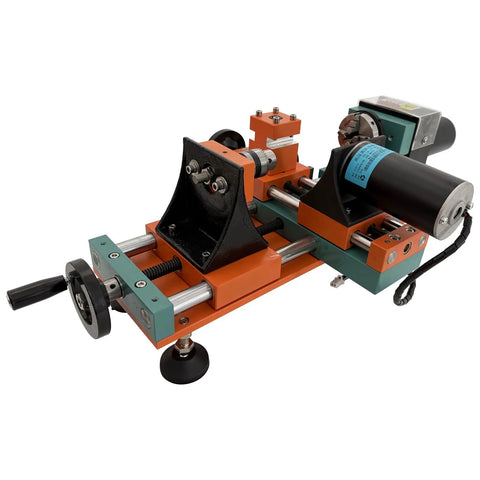 Yokoma Dual Motor Mini Wood Lathe 350W Variable Speed 220V Desktop Machine For DIY Beads, Models, And Soft Metal Turning 1200-3000 Rpm Stepless Craft Tool, compact design with dual motors and controls.