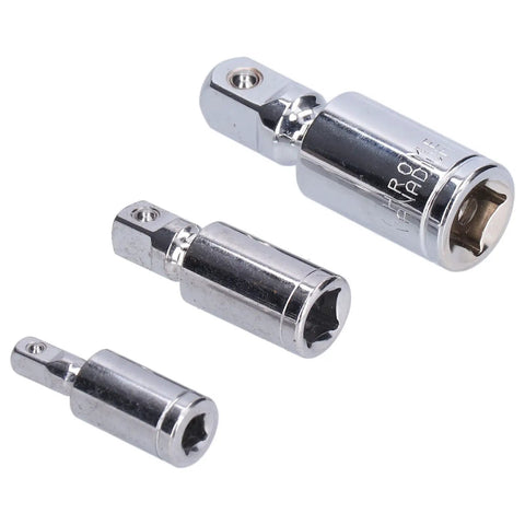 Dang Solid 3 Pc Universal Joint Socket Adapter Set With Chrome Vanadium Steel For 1 4 3 8 And 1 2 Inch Ratchets Built Tough For Impact Driver Repair And Heavy Duty Mechanics Jobs That Need Swivel Extension Precision, three chrome adapters