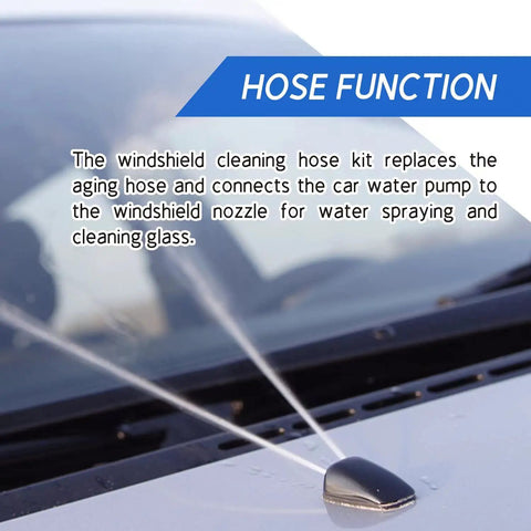 Ultimate Windshield Washer Hose Kit Four Meter Length With Twelve Connectors spraying water on car windshield