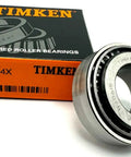 32004 X Tapered Roller Bearing 20x42x15mm single row steel cage next to orange Timken box