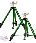 Impact Sprinkler On Tripod Base 2 Pack For Lawn Yard Garden With 360 Degree Coverage, Extra Tall Heavy Duty Water Sprinkler System, Durable Brass Heads
