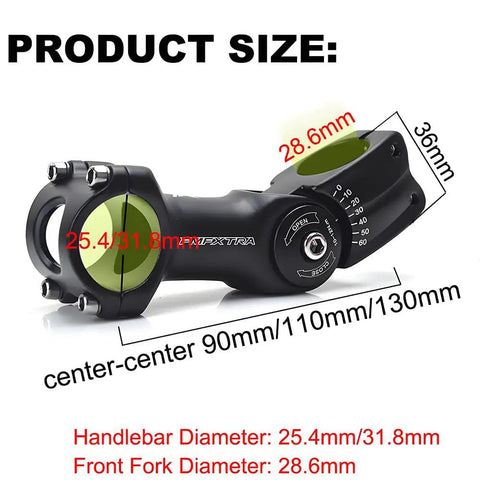 Adjustable MTB Stem for 25.4mm to 31.8mm Bars and 28.6mm Steerer, 60 Degree Aluminum Riser Stem, 130mm Size Guide