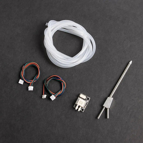 Components of Pro-Grade Airspeed Sensor Kit For RC Drones With Digital Pitot Tube, including tubing, wiring, and sensor module.