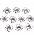 Beefy Four Claw T Nut Set for Furniture Mounting 100 Pcs Thickened Steel Blind Prong Inserts M6x20 displayed in rows