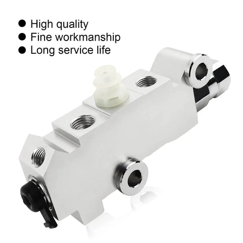 Universal Disc Drum Brake Proportioning Valve With Smooth Stopping Power For Heavy Duty Rides Straight Swap Replacement hydraulic split line adapter close-up.