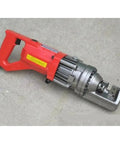Electric Hydraulic Rebar Cutter Cuts Up To 5/8 Inch Round Steel In Just 3 Seconds, featuring a red body and silver steel cutting head.