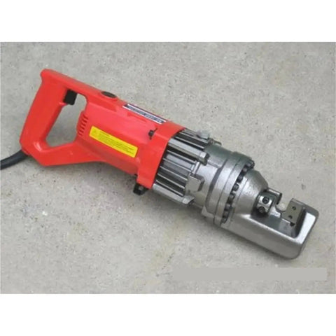 Electric Hydraulic Rebar Cutter Cuts Up To 5/8 Inch Round Steel In Just 3 Seconds, featuring a red body and silver steel cutting head.