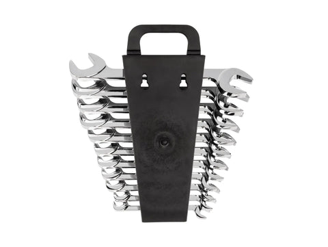 Angle Head Open End Wrench Set With Holder, 11 Piece, Sizes One Quarter To Three Quarter Inch, durable chrome vanadium steel