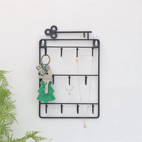 Heavy Duty Iron Wall Coat Rack With Eleven Sick And Sturdy Key And Bag Hooks For Front Door Organization with keys and jewelry