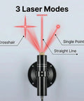 Three Head Red Laser Level With 2M Charger, 650nm Cross And Linear Laser Generator displaying three laser modes