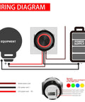 Wiring diagram for Built Tough Three Pack 12mm Momentary Push Button Switch with LED indicator and power connections.