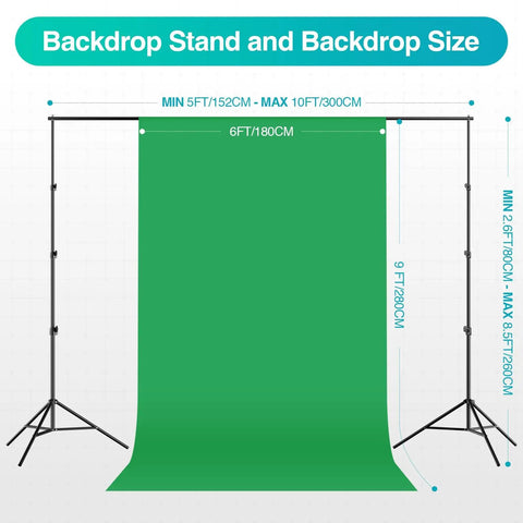 8.5 By 10 Foot Backdrop Support System With Pro Lighting Kit, green 6x9ft backdrop sheet on adjustable stand