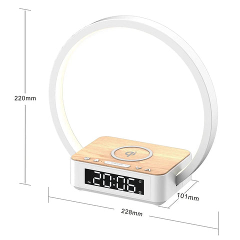 All In One Touch Desk Lamp With Alarm Clock Qi Wireless Charger And Wake Up Light Three Hue Settings Eye Caring LED