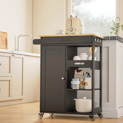 Major Flex Kitchen Island Cart With Thick Solid Wood Top And Smooth Rolling Casters Featuring Smart Drawer Cabinet Tray Plus Extra Shelving For Hassle Free Home Chef Workstation