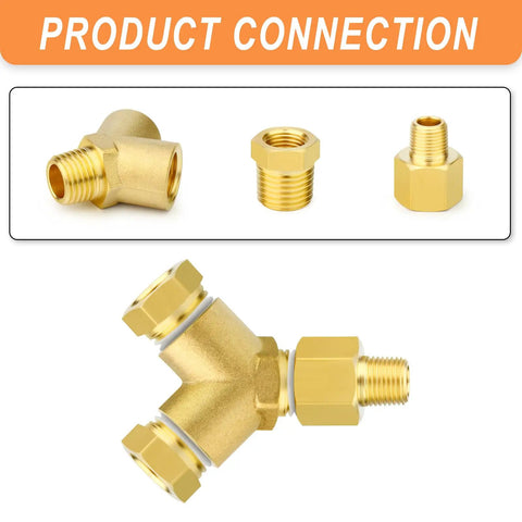 Brass Pipe Fitting Tee Y Adapter Three Way With One Male Branch And Two Female NPT Ports One Eighth Inch Size For DIYers Plumbing Projects
