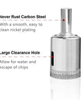 Diamond Drill Bit Set For Ceramic Glass Tile Stone Porcelain 6 To 14 mm 5 Piece Kit With Coated Grit side view with labels