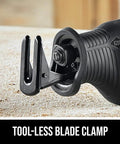 Close-up of Beastly Power 13 Amp Corded Reciprocating Saw With Buzzkill Technology tool-free blade clamp