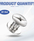 Kickass M3x4mm Chicago Screws 30 Piece Set Rust Resistant Stainless Steel Binding Post Rivets shown in silver finish.