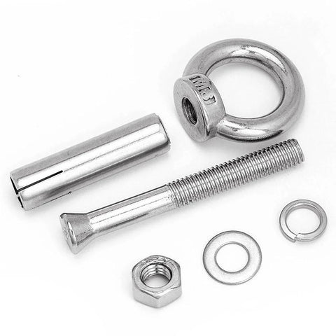 Concrete Wall Bolt Anchor Hook With Expansion Screw, 304 stainless steel eye bolts, M8x120mm and M8x90mm, components shown