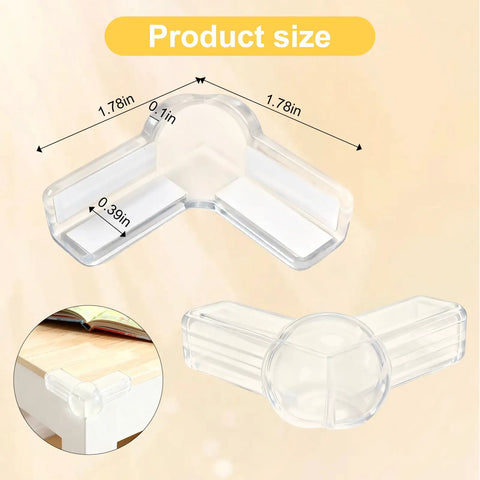 12 Pack Clear Corner Protectors Baby Proof Furniture Edge Bumpers Invisible Tot Safe Shields showing product size dimensions 1.78x0.39 inches.