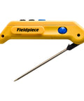 Folding Pocket In-Duct Thermometer With Max Min Hold, stainless steel probe extended, compact design for HVAC use.