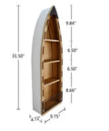 Wooden Boat Shelf With Three Shelves For Beachy Nautical Decor side view showing dimensions and wire net bottom