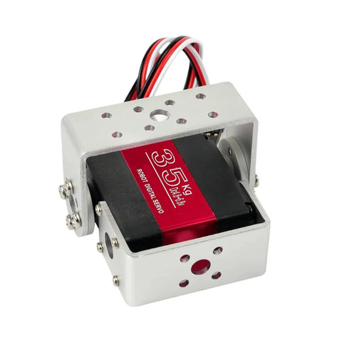 Heavy Duty Dual Shaft Digital Servo Featuring Killer Thirty Five Kilogram Rock Solid Torque And Slick Metal Gears For Full Two Seventy Sweep In Rc Cars Robots with aluminum housing and visible internal gears.