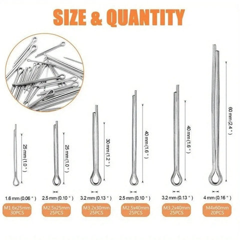 304 Stainless Steel R Shape Cotter Pins Set Assortment Kit With M1.6 M2.5 M3.2 M4 Sizes 300 Pieces DIY Friendly Heavy Duty Quick Pin Clips