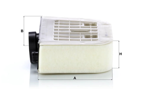 Side view of Engine Air Filter Replacement Compatible With Audi Q7 2017-2024, showing dimensions and water-resistant media