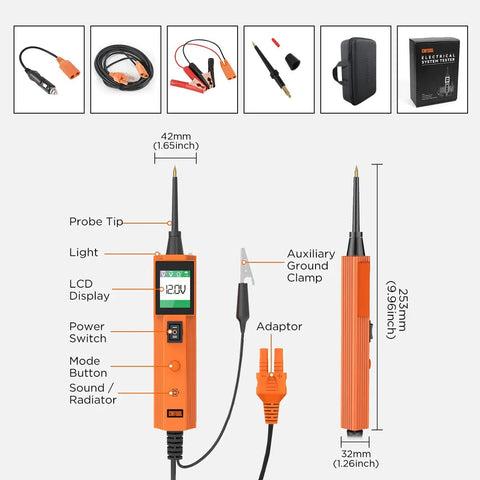 Power Circuit Probe Tester Kit For Automotive Electrical Systems With 0 To 65 Volts Test Light and LCD Display