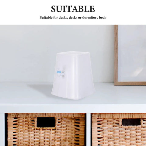 Compact Desktop Water Dispenser For Desk And Dorm Room Portable Countertop Drinking Machine with baskets underneath.