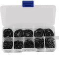 200 Pcs C Clip Washers And Snap Rings Kit With Internal And External Retaining Circlips In M6 Through M20 Sizes Carbon Steel Durable Set For High Temp Workhorse And Corrosion Resistant Applications in open case