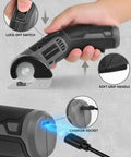 Lightweight Cordless Electric Scissors With Safety Lock For Easy Cutting Cardboard Fabric Leather Rope Plastic Carpet Perfect For Home DIY Craft Projects And General Household Tasks With Fast Usb Charging And Dual Blades Included For Efficient Workflow showing the lock-off switch and charger socket.
