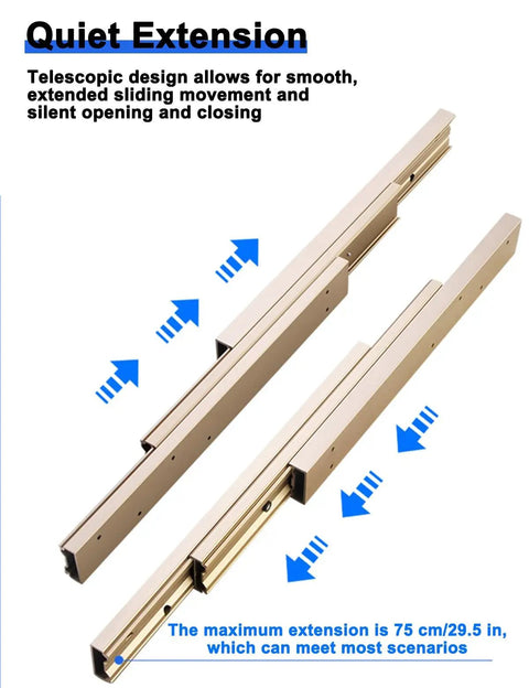 Heavy Duty Full Extension Drawer Slides Side Mount For Cabinets Desks And Bay Windows Quiet Track Hardware 750 Millimeter Length For Smooth Operation And Easy Pull Out, gold aluminum