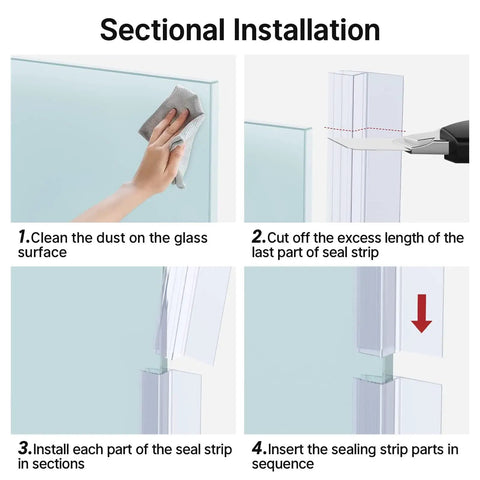 Installation guide for Frameless Glass Shower Door Side Seal Strip Kit For Three Eighth Inch Glass 15.75 Inches Long.