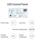 LED control panel for Level 2 32A 7KW Home EV Charger Cable 5M GBT Plug, 1 Phase Fast Charging Station display features.