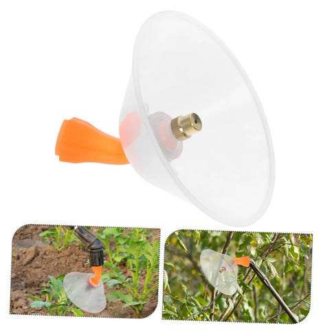 Two Pack Transparent Windproof Spray Nozzle Covers for garden hose and backpack sprayer replacement in use on plants
