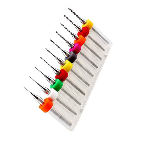 10 PC Micro Drill Bit Set For PCB Engraving Tungsten Carbide Bits Ranging 0.3 To 1.2mm in plastic case