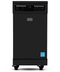 Solid 18 Inch Portable Dishwasher On Wheels And Energy Star Efficient 8 Place Setting Countertop Machine in glossy black.