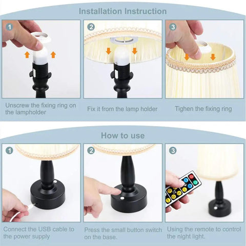 Installation and usage instructions for Lit Two Pack Battery Powered LED Night Lights Portable Dimmable Warm White Eye Protection Lamps