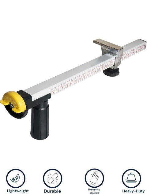 Box Resizer Tool With Safety Blade Cover And Scoring Wheel For Custom Box Size Up To 10 Inches Deep, No Guesswork Reducing Cartons To Exact Dimensions For Ecommerce, Retail And Warehouse Packing, white metal with ruler markings