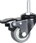 Heavy Duty 1.5 Inch Swivel Caster Wheels Set Of 4 With Brakes, 330 Lb Total Capacity, M8 1.25 Threaded Stem, TPR Castors For Carpet And Hardwood Floors